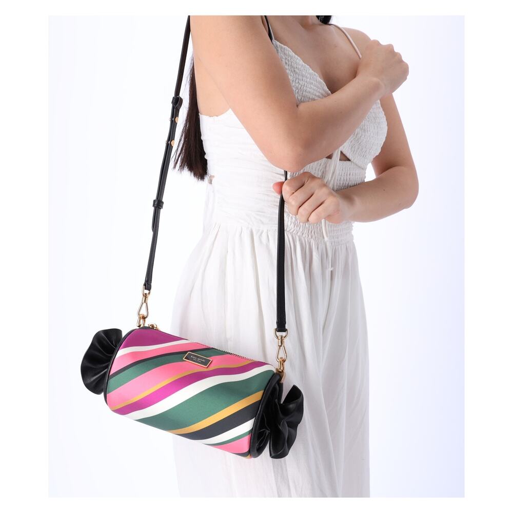 Kate Spade Sweet Treats Jacquard Festive Multi Stripe SM Barrel Bag K9981